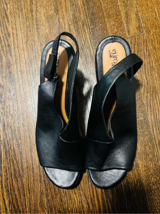Eurosoft Shoes - EURO SOFT, Black Leather Slingback Sandal Heels, Size 10